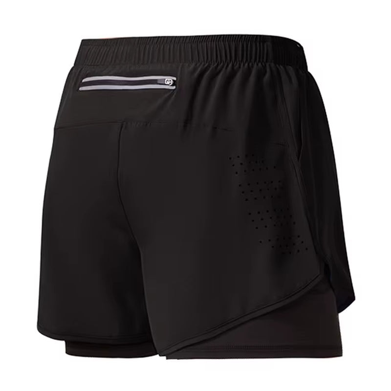 Men'S Running Shorts Quick-Drying Fitness Black Double Layer Shorts Men New Sport Workout Training Bodybuilding Short Pants