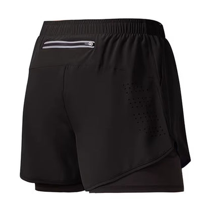 Men'S Running Shorts Quick-Drying Fitness Black Double Layer Shorts Men New Sport Workout Training Bodybuilding Short Pants