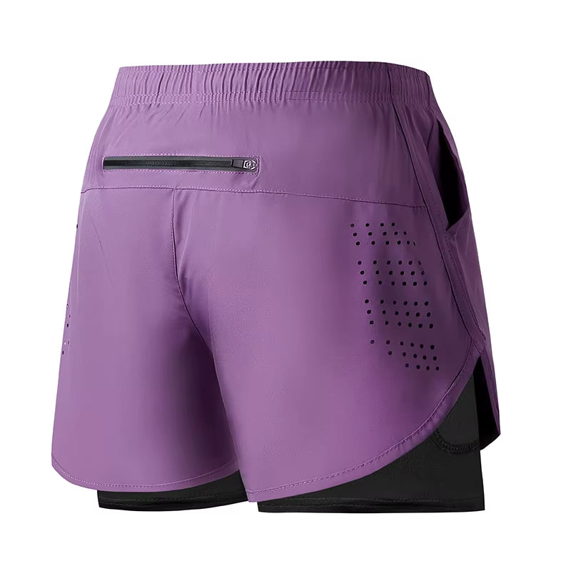 Men'S Running Shorts Quick-Drying Fitness Black Double Layer Shorts Men New Sport Workout Training Bodybuilding Short Pants