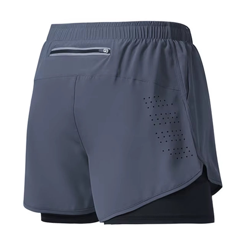 Men'S Running Shorts Quick-Drying Fitness Black Double Layer Shorts Men New Sport Workout Training Bodybuilding Short Pants