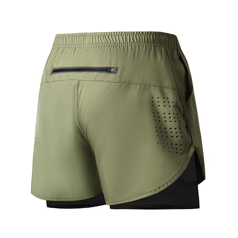 Men'S Running Shorts Quick-Drying Fitness Black Double Layer Shorts Men New Sport Workout Training Bodybuilding Short Pants
