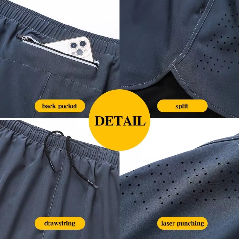 Men'S Running Shorts Quick-Drying Fitness Black Double Layer Shorts Men New Sport Workout Training Bodybuilding Short Pants