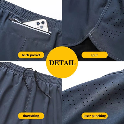 Men'S Running Shorts Quick-Drying Fitness Black Double Layer Shorts Men New Sport Workout Training Bodybuilding Short Pants