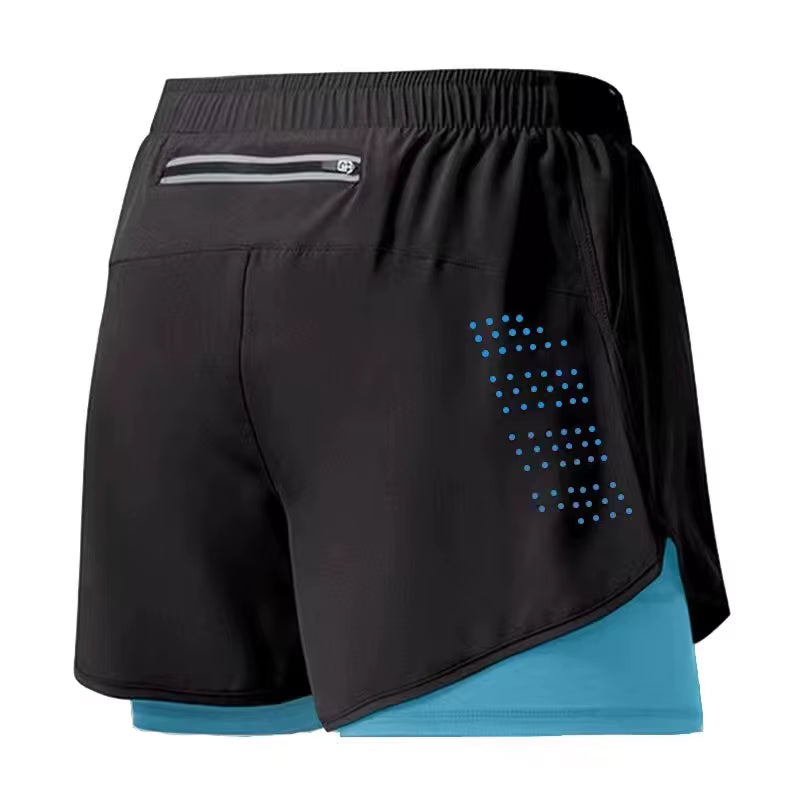 Men'S Running Shorts Quick-Drying Fitness Black Double Layer Shorts Men New Sport Workout Training Bodybuilding Short Pants