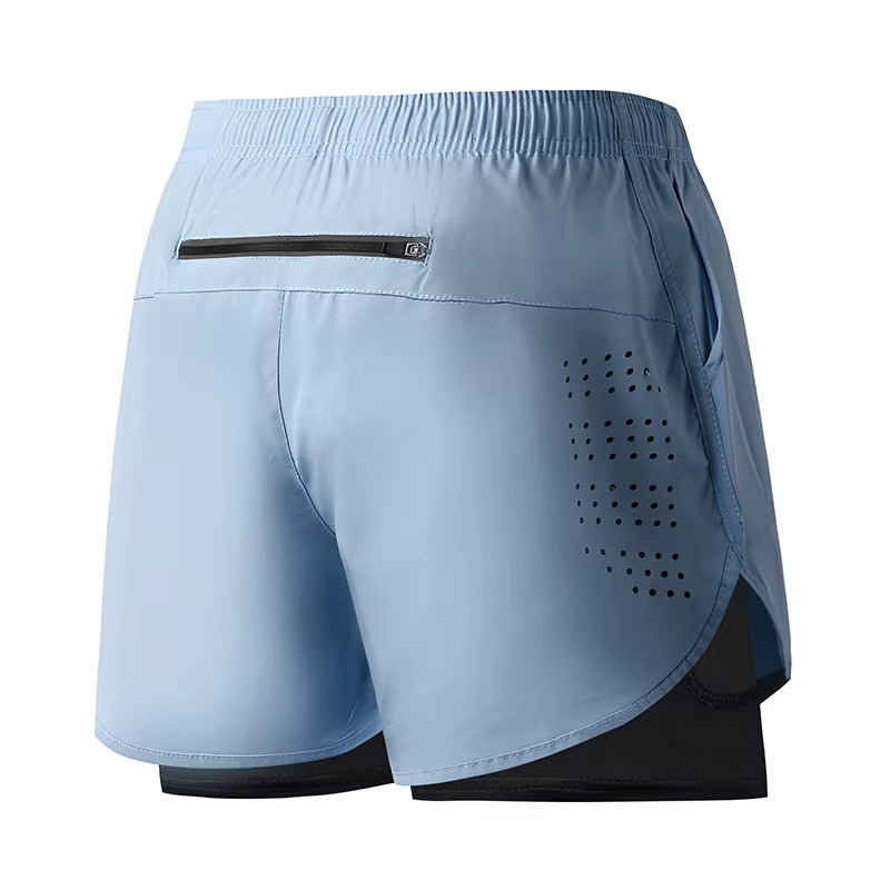 Men'S Running Shorts Quick-Drying Fitness Black Double Layer Shorts Men New Sport Workout Training Bodybuilding Short Pants