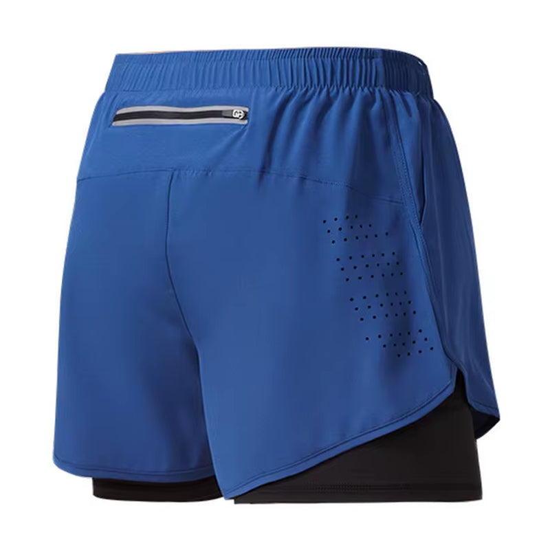 Men'S Running Shorts Quick-Drying Fitness Black Double Layer Shorts Men New Sport Workout Training Bodybuilding Short Pants